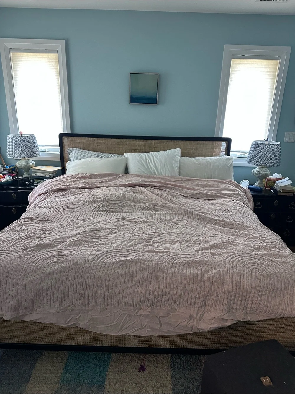Anthropologie Blush Pink Quilted Duvet Cover with 2 King Shams